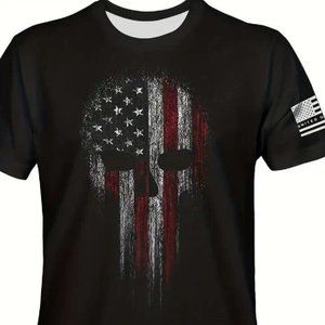 New Black Fading skull Print T shirt men's Casual L